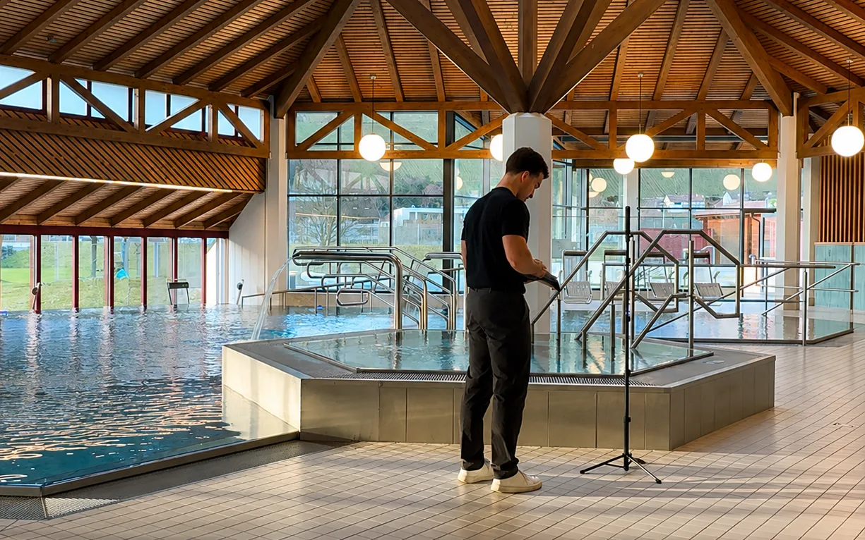 Aufnahme der virtuellen 360-Grad-Tour im Solebad Niedernhall